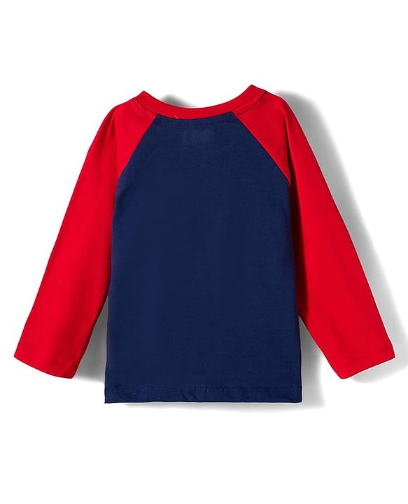 Babyhug Cotton Knit Raglan Full Sleeves Text Printed T-Shirt & Pyjama Night Suit With Stripes - Navy Blue & Red