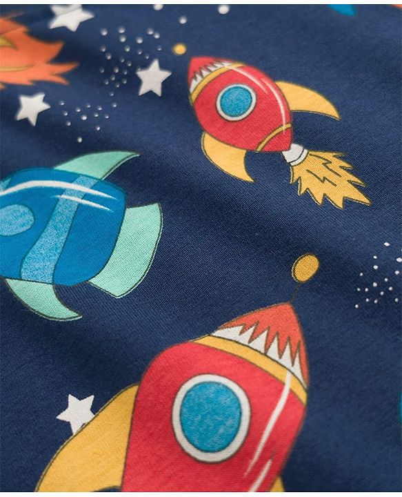 Babyhug Cotton Knit Full Sleeves Space Theme Printed Co-Ords T-Shirt & Pyjama Night Suit - Navy Blue