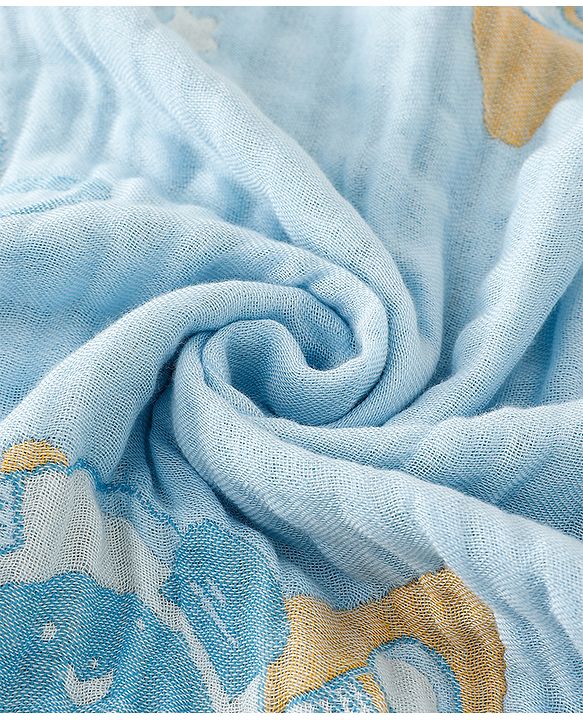 Babyhug 100% Pure Cotton Six Layer Baby Blanket Space Print  Super Soft & Absorbent| All Season Blanket| New Born Gifting| Bath Towel, Wrapper, Feeding Towel| Machine Washable- Blue