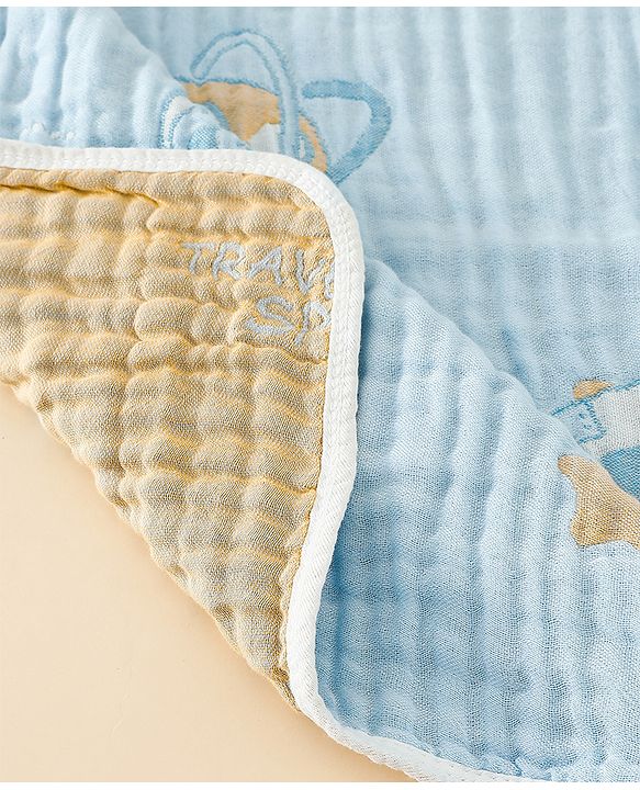Babyhug 100% Pure Cotton Six Layer Baby Blanket Space Print  Super Soft & Absorbent| All Season Blanket| New Born Gifting| Bath Towel, Wrapper, Feeding Towel| Machine Washable- Blue