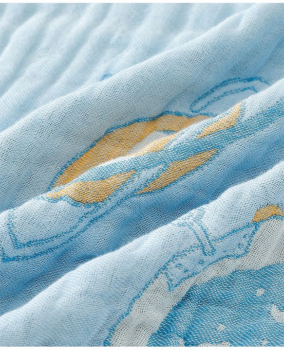 Babyhug 100% Pure Cotton Six Layer Baby Blanket Space Print  Super Soft & Absorbent| All Season Blanket| New Born Gifting| Bath Towel, Wrapper, Feeding Towel| Machine Washable- Blue