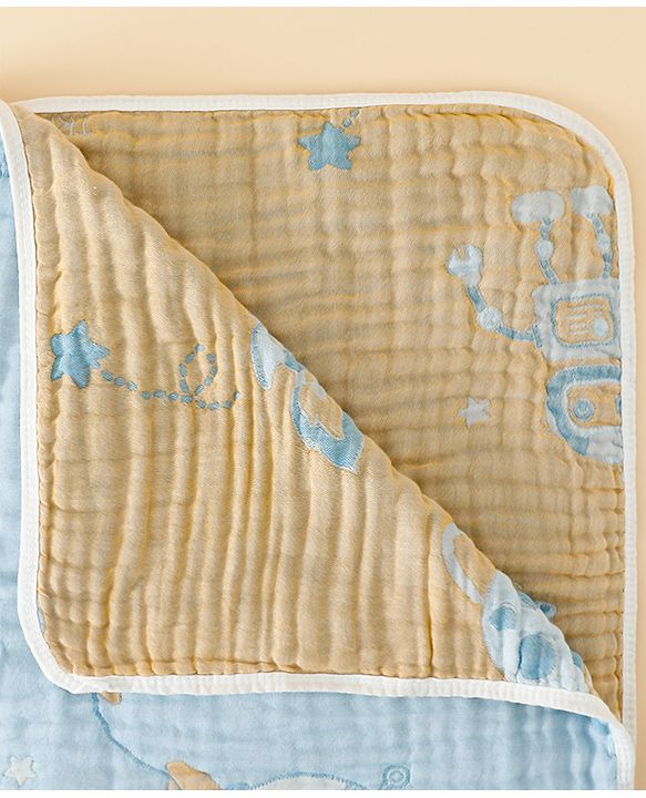 Babyhug 100% Pure Cotton Six Layer Baby Blanket Space Print  Super Soft & Absorbent| All Season Blanket| New Born Gifting| Bath Towel, Wrapper, Feeding Towel| Machine Washable- Blue