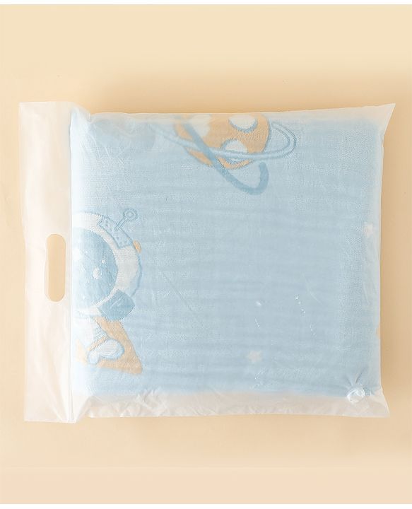 Babyhug 100% Pure Cotton Six Layer Baby Blanket Space Print  Super Soft & Absorbent| All Season Blanket| New Born Gifting| Bath Towel, Wrapper, Feeding Towel| Machine Washable- Blue