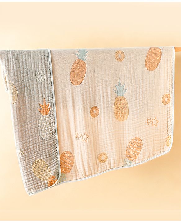 Babyhug 100% Pure Cotton Six Layer Baby Blanket Space Print  Super Soft & Absorbent| All Season Blanket| New Born Gifting| Bath Towel, Wrapper, Feeding Towel| Machine Washable- Blue