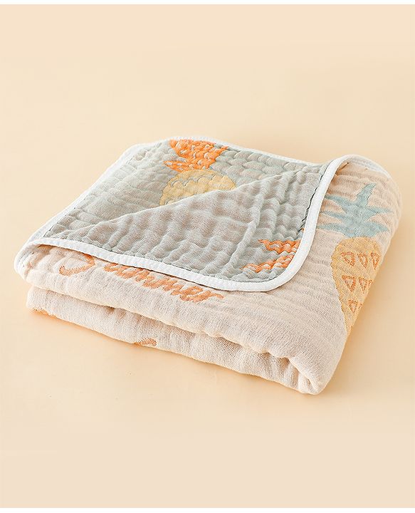 Babyhug 100% Pure Cotton Six Layer Baby Blanket Space Print  Super Soft & Absorbent| All Season Blanket| New Born Gifting| Bath Towel, Wrapper, Feeding Towel| Machine Washable- Blue