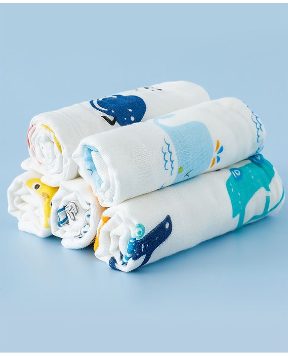 Babyhug 6 Layer Muslin Wash Cloth 100% Cotton| High Absorbency| Ultra Soft| Feeding & Diapering Essential| Machine Washable & Re-usable| Bath & Toweling Pack of 5 - Multicolour