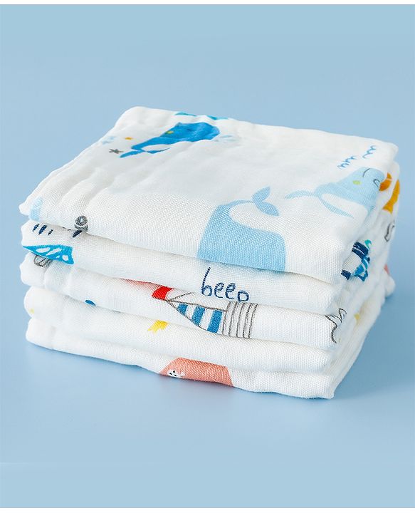 Babyhug 6 Layer Muslin Wash Cloth 100% Cotton| High Absorbency| Ultra Soft| Feeding & Diapering Essential| Machine Washable & Re-usable| Bath & Toweling Pack of 5 - Multicolour