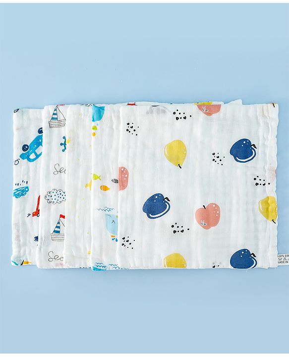 Babyhug 6 Layer Muslin Wash Cloth 100% Cotton| High Absorbency| Ultra Soft| Feeding & Diapering Essential| Machine Washable & Re-usable| Bath & Toweling Pack of 5 - Multicolour