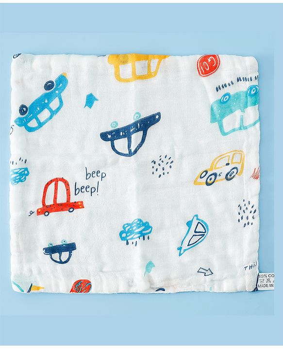 Babyhug 6 Layer Muslin Wash Cloth 100% Cotton| High Absorbency| Ultra Soft| Feeding & Diapering Essential| Machine Washable & Re-usable| Bath & Toweling Pack of 5 - Multicolour