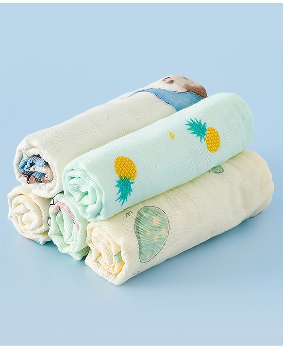 Babyhug 6 Layer Muslin Wash Cloth  100% Cotton High Absorbency Ultra Soft Feeding & Diapering Essential Machine Washable & Re-usable Bath & Toweling Pack of 5 - Multicolour