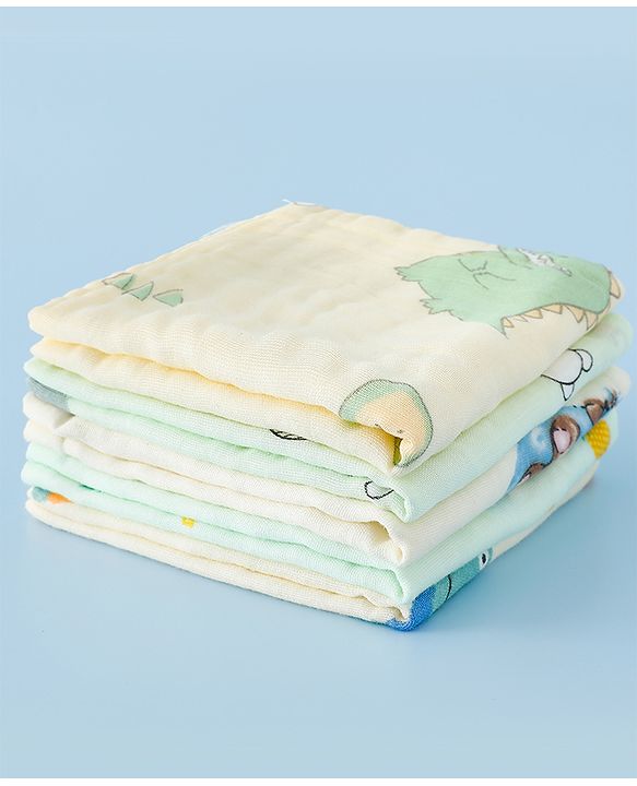 Babyhug 6 Layer Muslin Wash Cloth  100% Cotton High Absorbency Ultra Soft Feeding & Diapering Essential Machine Washable & Re-usable Bath & Toweling Pack of 5 - Multicolour