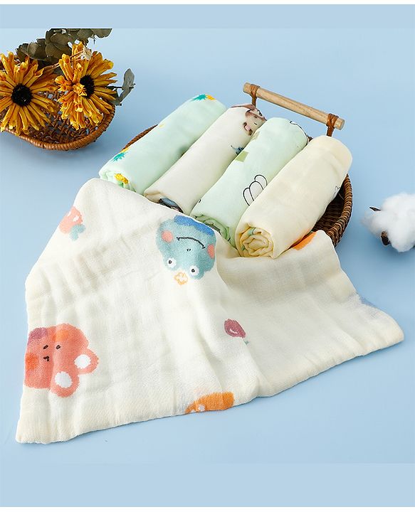 Babyhug 6 Layer Muslin Wash Cloth  100% Cotton High Absorbency Ultra Soft Feeding & Diapering Essential Machine Washable & Re-usable Bath & Toweling Pack of 5 - Multicolour