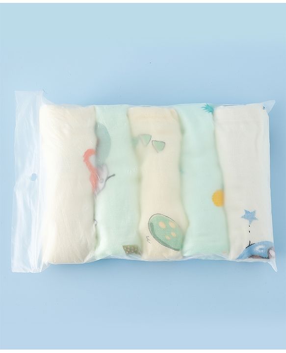 Babyhug 6 Layer Muslin Wash Cloth  100% Cotton High Absorbency Ultra Soft Feeding & Diapering Essential Machine Washable & Re-usable Bath & Toweling Pack of 5 - Multicolour