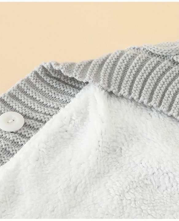 Babyhug Premium Hooded Knitted Blanket Sleeping Bag with Soft Fur Lining| Light Weight| Warm & Cozy Winter Wrapper| Machine Washable| Button Closure| 0 to 12 months| New Born Gifting - Grey