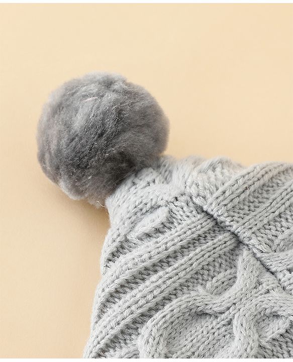Babyhug Premium Hooded Knitted Blanket Sleeping Bag with Soft Fur Lining| Light Weight| Warm & Cozy Winter Wrapper| Machine Washable| Button Closure| 0 to 12 months| New Born Gifting - Grey