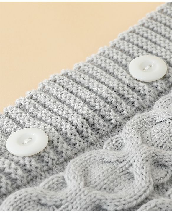 Babyhug Premium Hooded Knitted Blanket Sleeping Bag with Soft Fur Lining| Light Weight| Warm & Cozy Winter Wrapper| Machine Washable| Button Closure| 0 to 12 months| New Born Gifting - Grey