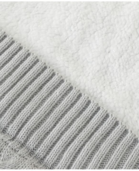 Babyhug Premium Hooded Knitted Blanket Sleeping Bag with Soft Fur Lining| Light Weight| Warm & Cozy Winter Wrapper| Machine Washable| Button Closure| 0 to 12 months| New Born Gifting - Grey