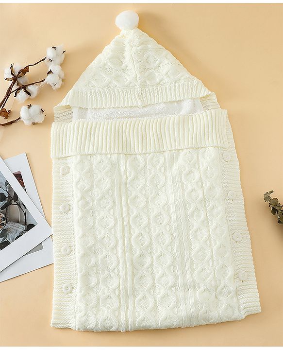 Babyhug Premium Hooded Knitted Blanket Sleeping Bag with Soft Fur Lining| Light Weight| Warm & Cozy Winter Wrapper| Machine Washable| Button Closure| 0 to 12 months| New Born Gifting - Grey