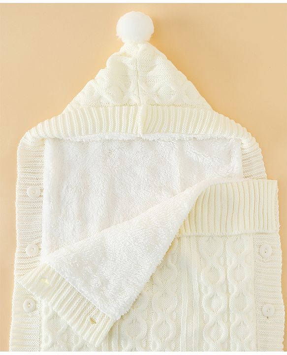 Babyhug Premium Hooded Knitted Blanket Sleeping Bag with Soft Fur Lining| Light Weight| Warm & Cozy Winter Wrapper| Machine Washable| Button Closure| 0 to 12 months| New Born Gifting - Grey