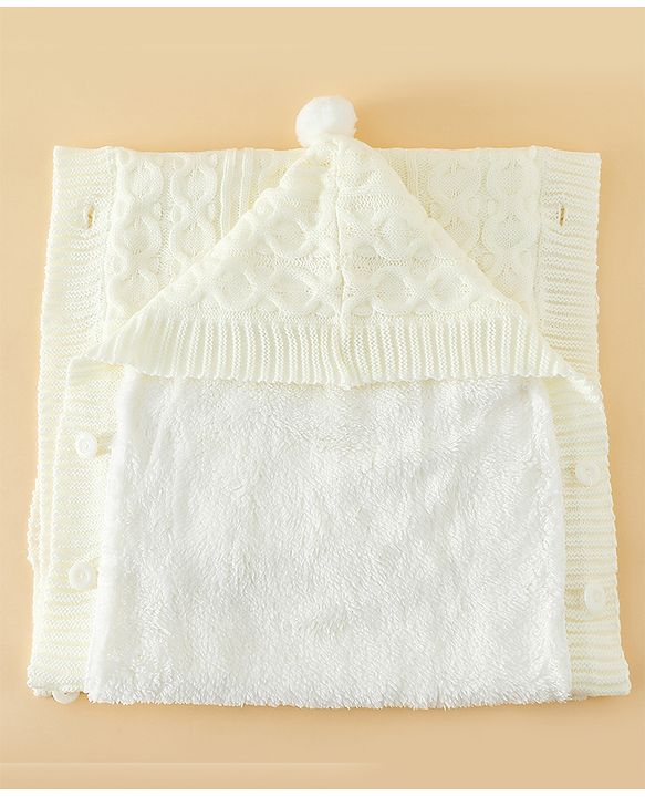 Babyhug Premium Hooded Knitted Blanket Sleeping Bag with Soft Fur Lining| Light Weight| Warm & Cozy Winter Wrapper| Machine Washable| Button Closure| 0 to 12 months| New Born Gifting - Grey