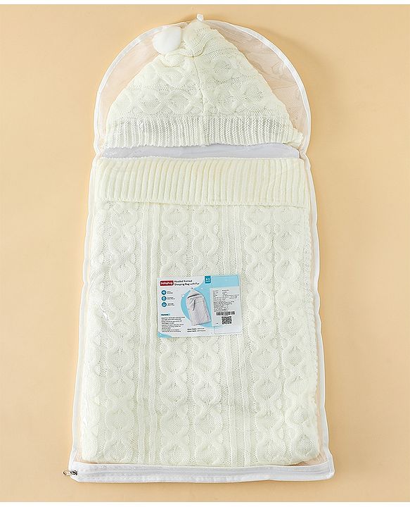 Babyhug Premium Hooded Knitted Blanket Sleeping Bag with Soft Fur Lining| Light Weight| Warm & Cozy Winter Wrapper| Machine Washable| Button Closure| 0 to 12 months| New Born Gifting - Grey