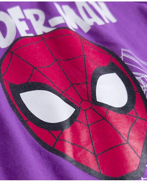 Babyhug Marvel Cotton Knit T-Shirt with Spider-Man Graphic Half Sleeves Round Neck Purple