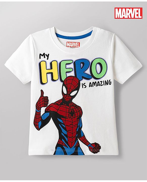 Babyhug Marvel Single Jersey Knit Half Sleeves T-Shirt With Spider Man Graphics - White