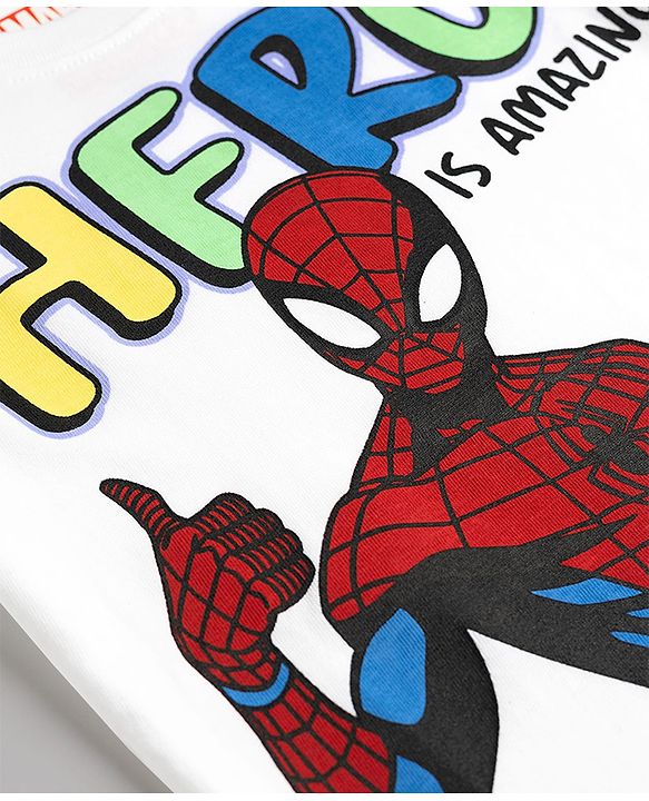 Babyhug Marvel Single Jersey Knit Half Sleeves T-Shirt With Spider Man Graphics - White
