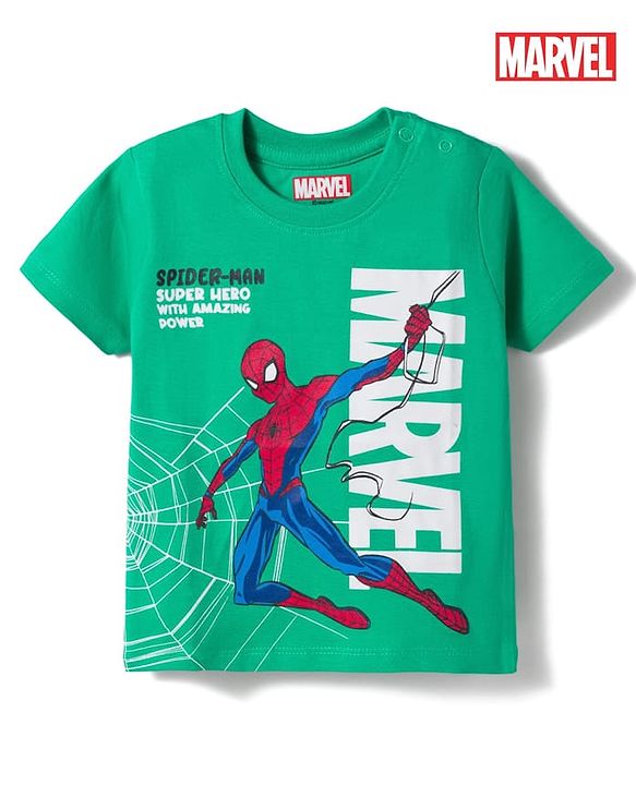 Babyhug Marvel Cotton Knit T-Shirt with Spider-Man Graphic Half Sleeves Round Neck GREEN 6-9 Months