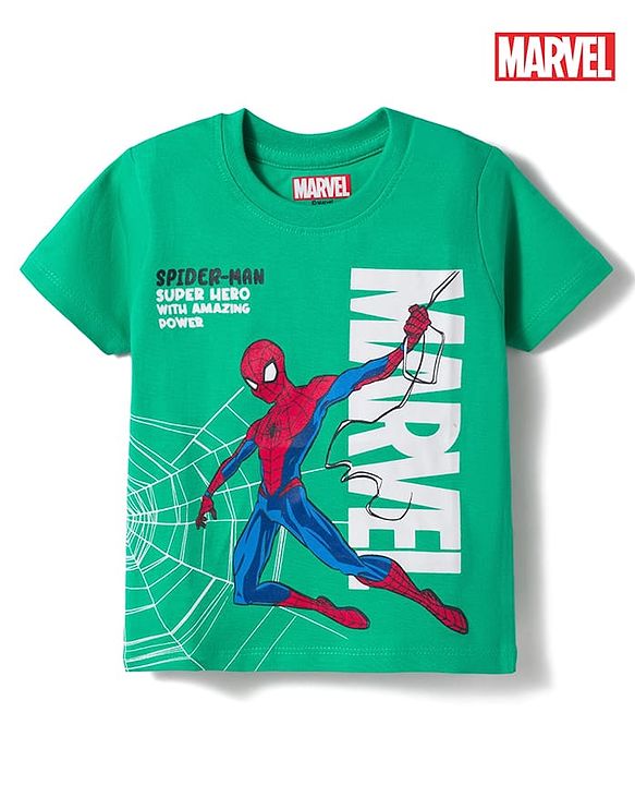 Babyhug Marvel Cotton Knit T-Shirt with Spider-Man Graphic Half Sleeves Round Neck GREEN 6-9 Months
