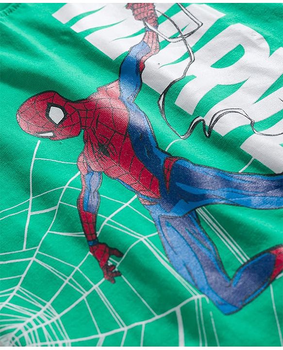 Babyhug Marvel Cotton Knit T-Shirt with Spider-Man Graphic Half Sleeves Round Neck GREEN 6-9 Months