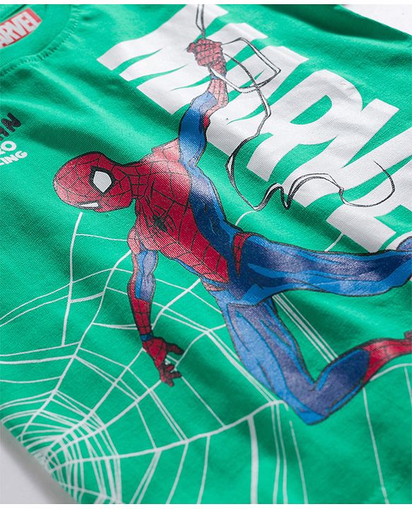 Babyhug Marvel Cotton Knit T-Shirt with Spider-Man Graphic Half Sleeves Round Neck GREEN 6-9 Months