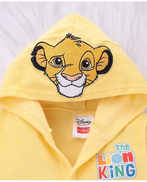 Babyhug Disney Terry Knit Hooded Bathrobe with Pockets & Lion King Graphics - Yellow