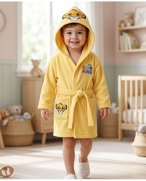 Babyhug Disney Terry Knit Hooded Bathrobe with Pockets & Lion King Graphics - Yellow