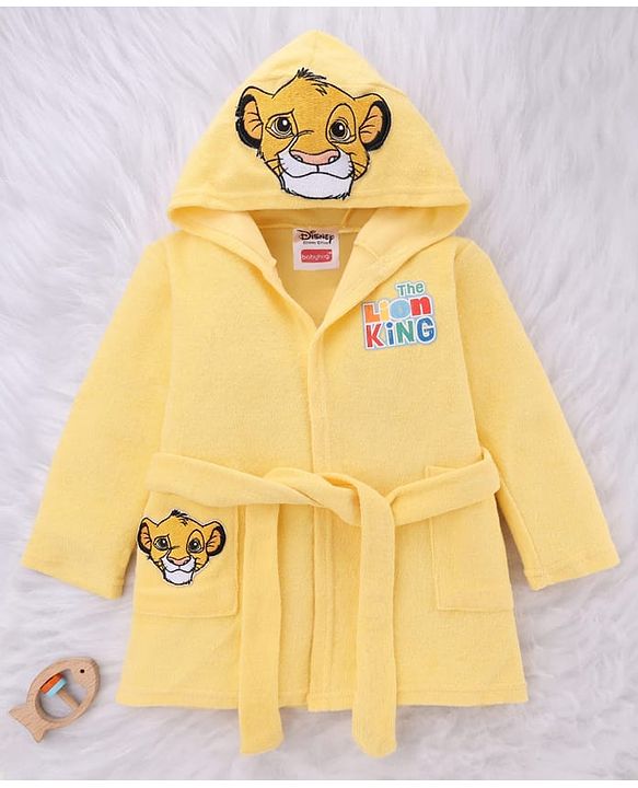 Babyhug Disney Terry Knit Hooded Bathrobe with Pockets & Lion King Graphics - Yellow