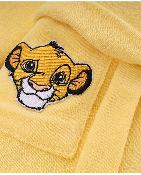 Babyhug Disney Terry Knit Hooded Bathrobe with Pockets & Lion King Graphics - Yellow