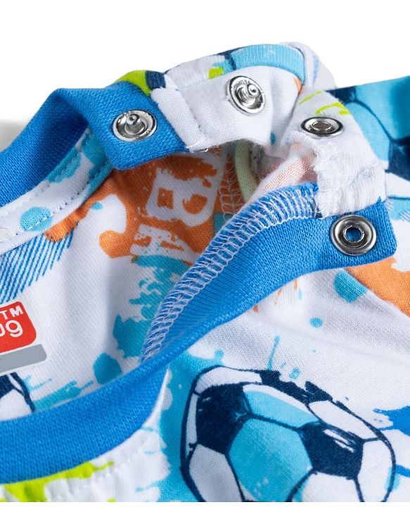 Babyhug Cotton Knit Full Sleeves Football Printed T-Shirt & Pyjama Co-Ord Night Suit - White