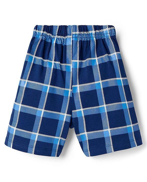 Babyhug Cotton Knit Full Sleeves T-Shirt & Shorts Night Suit With Text Print - Navy Blue
