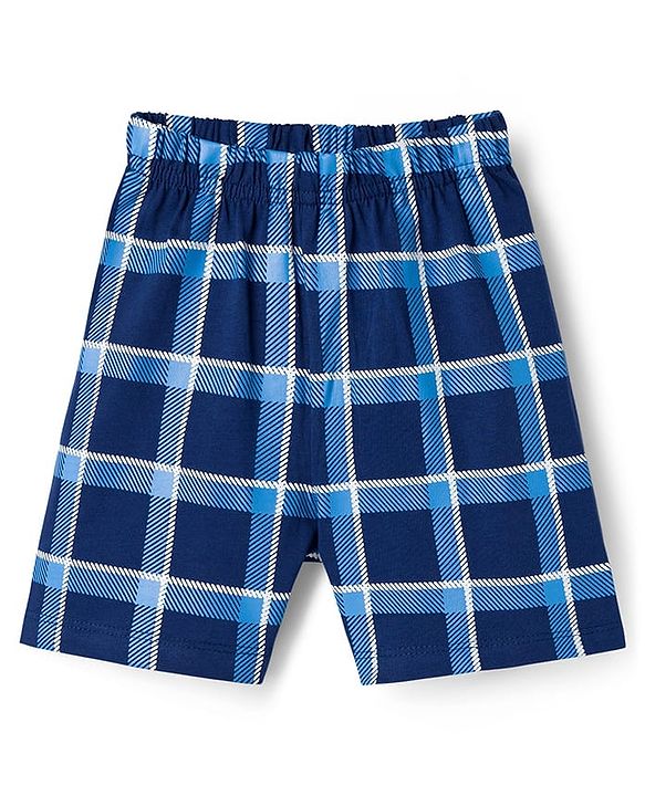 Babyhug Cotton Knit Full Sleeves T-Shirt & Shorts Night Suit With Text Print - Navy Blue