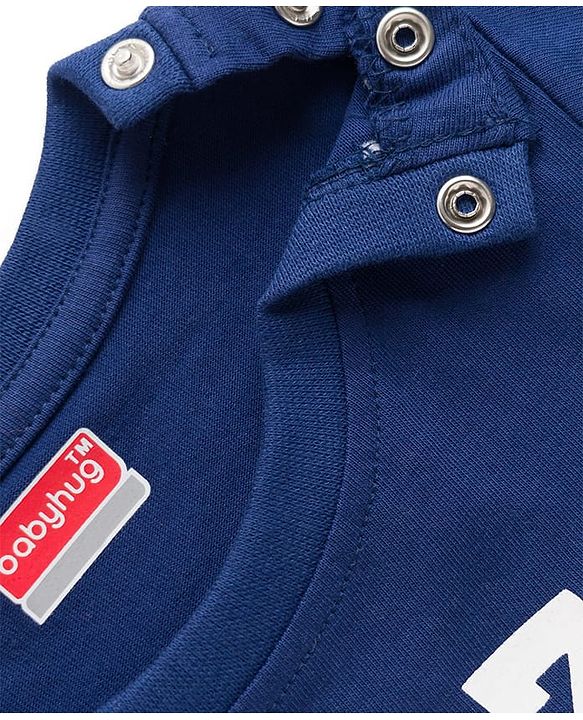 Babyhug Cotton Knit Full Sleeves T-Shirt & Shorts Night Suit With Text Print - Navy Blue