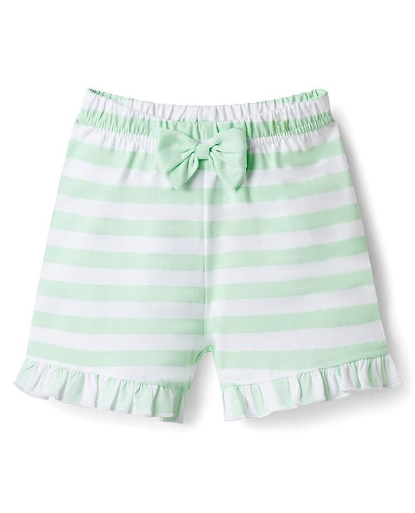 Babyhug Cotton Knit Half Sleeves Floral & Butterfly Printed & Striped T-Shirt & Shorts Night Suit - Light Green