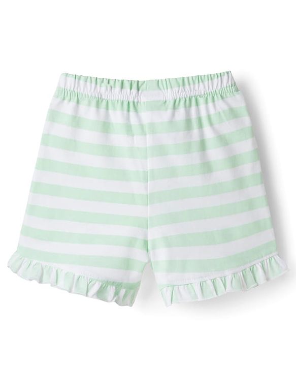 Babyhug Cotton Knit Half Sleeves Floral & Butterfly Printed & Striped T-Shirt & Shorts Night Suit - Light Green