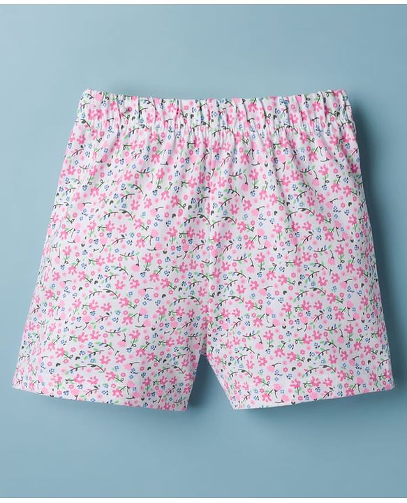 Babyhug Cotton Knit Sleeveless T-Shirt & Shorts Night Suit With Floral Print - Light Green