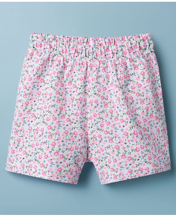 Babyhug Cotton Knit Sleeveless T-Shirt & Shorts Night Suit With Floral Print - Light Green