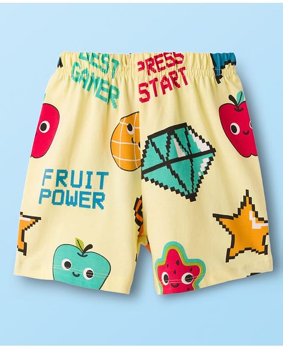 Babyhug Cotton Knit Half Sleeves T-Shirt & Shorts Co-ord Night Suit With Fruit Print - Yellow