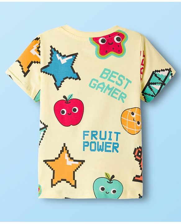 Babyhug Cotton Knit Half Sleeves T-Shirt & Shorts Co-ord Night Suit With Fruit Print - Yellow