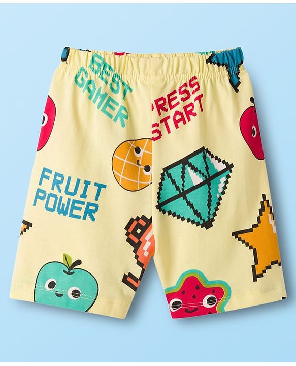 Babyhug Cotton Knit Half Sleeves T-Shirt & Shorts Co-ord Night Suit With Fruit Print - Yellow