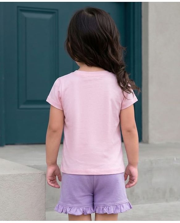 Babyhug Cotton Knit Half Sleeves Text Printed T-Shirt & Shorts Night Suit - Pink