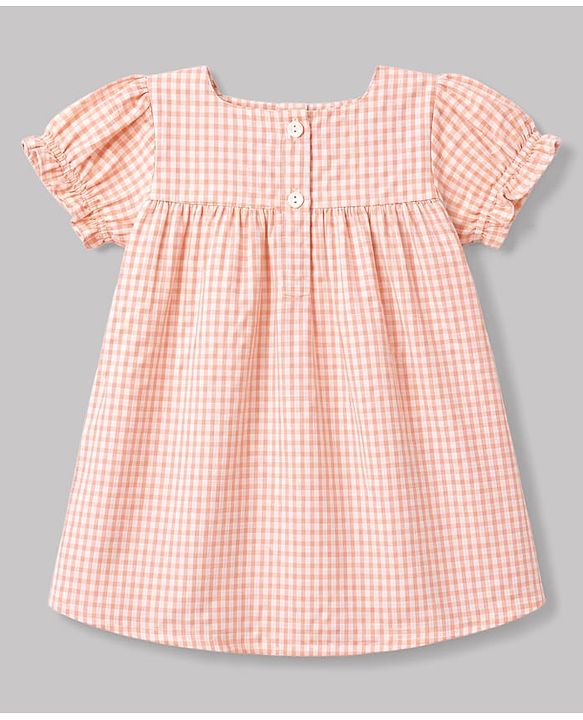 Babyhug Cotton Woven Half Sleeves Checked Frock With Bloomer & Headband - Pink