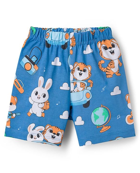 Babyhug Cotton Knit Half Sleeves T-Shirt & Shorts Night Suit with Bunny Print - Orange
